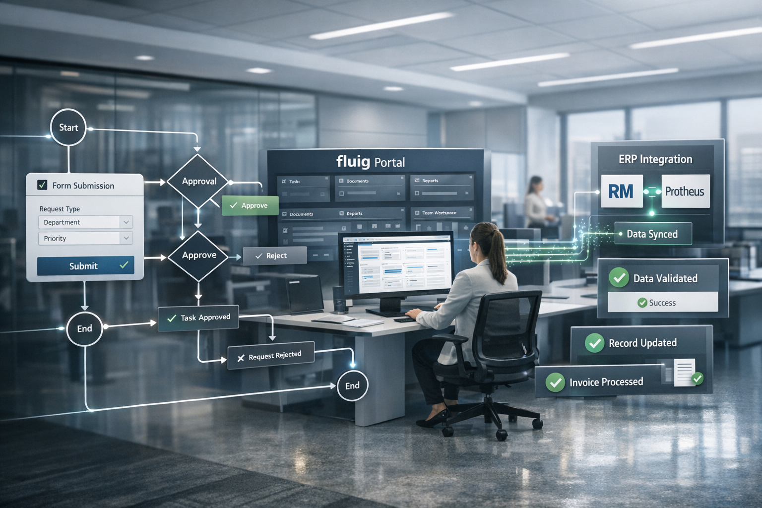 Ilustração do serviço de automação de processos TOTVS Fluig da CoreDB